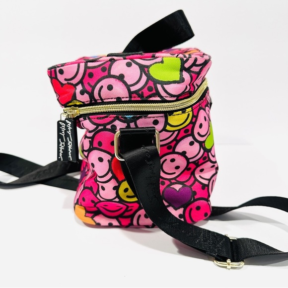 Betsey Johnson Pink Smiley Face Crossbody Lunch Bag Tote - Picture 5 of 10